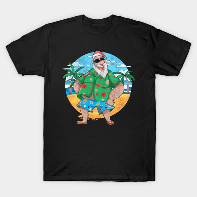 Funny Hawaiian Santa Claus Tropical Christmas In July T-Shirt by shirtsyoulike